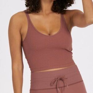 Vuori Ribbed Crop Tank Top Pink Mauve Marsala Women's Size Small Yoga Gym Workou